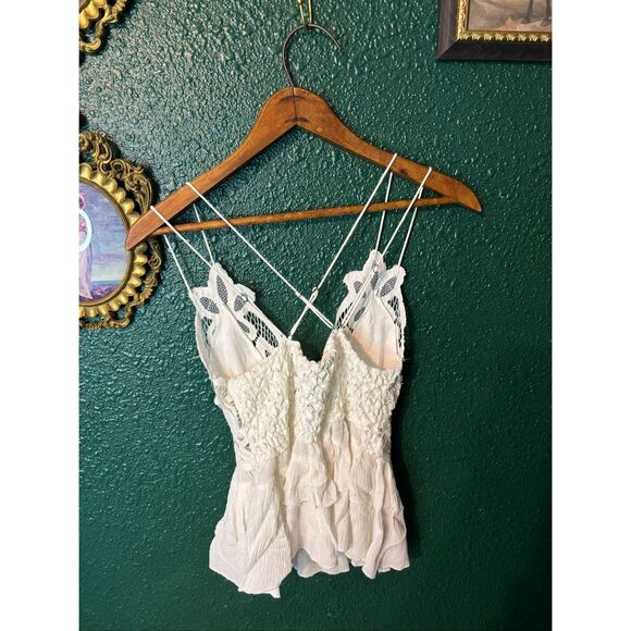 Free People Intimately Adella Cami Tank Top White Ruffle Sz Small - Picture 3 of 4
